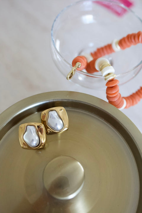 Abstract Gold & Pearl Studs